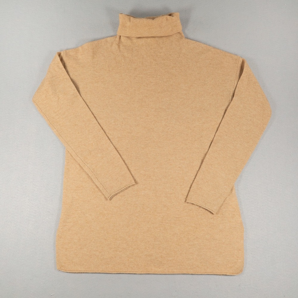 Vince Womens Turtleneck Sweater Wool Cashmere Blend Camel Tan S Longline Slit